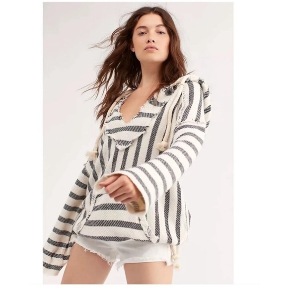 Free People Santos striped oversized pullover woven hoodie medium - Picture 1 of 6